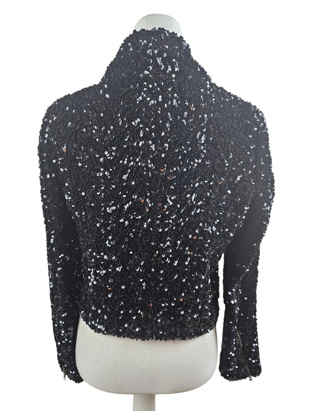 Maeve Anthropologie Malia Black Sequined MOTO Jacket In S/P NWT - Picture 6 of 11